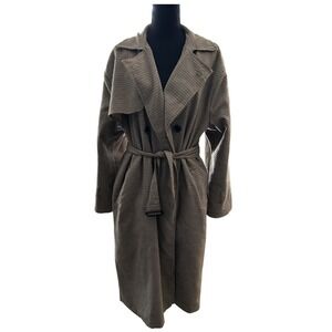 Celebration Houndstooth Trench Coat Womens Brown Belted Longline Jacket Size F